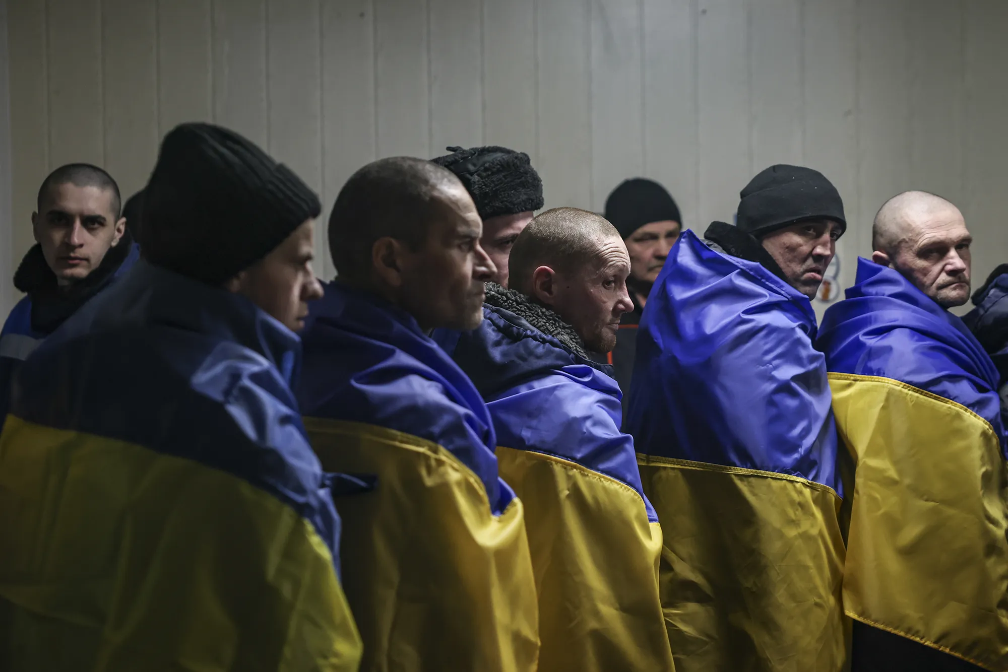 Ukrainian prisoners of war and civilians released from Russian captivity arrive in Ukraine following a prisoner exchange in the Chernihiv region,&nbsp;Ukraine&nbsp;on Feb. 5.&nbsp;