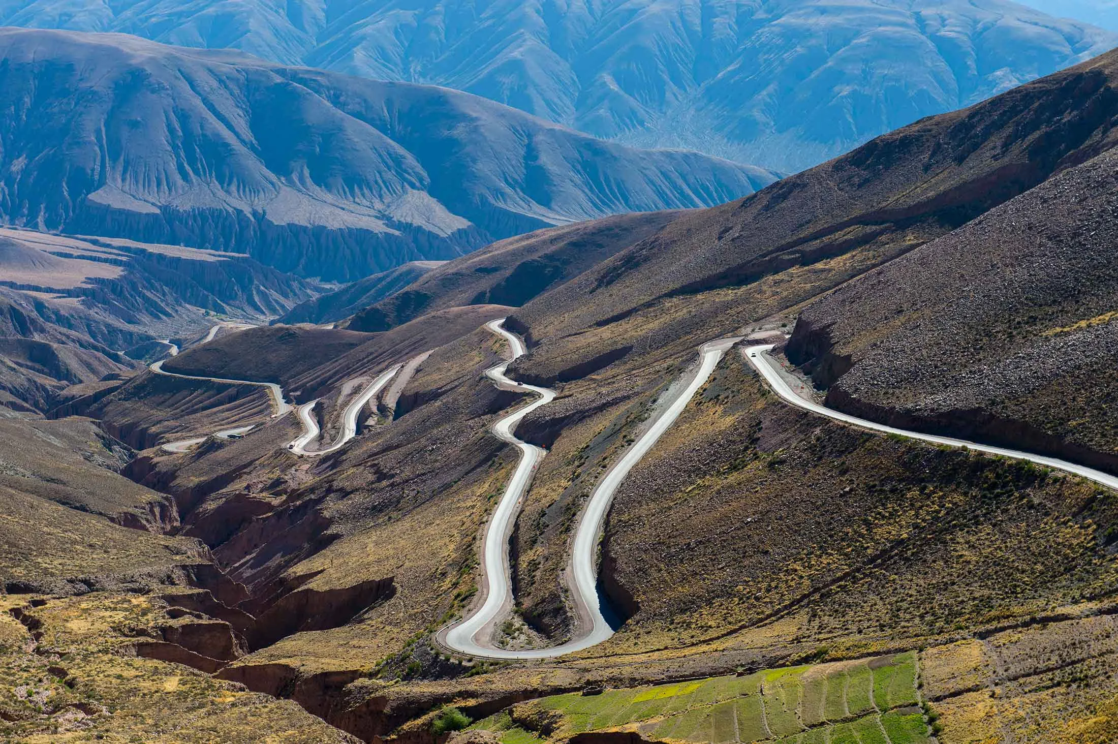 View of Highway 52 from Lipan Pass in the Andes Mountains near Purmamarca in Jujuy province, Argentina.