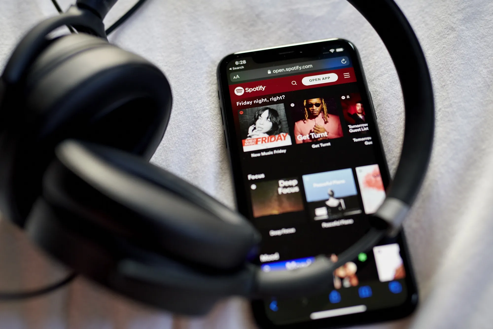The Spotify website on a smartphone