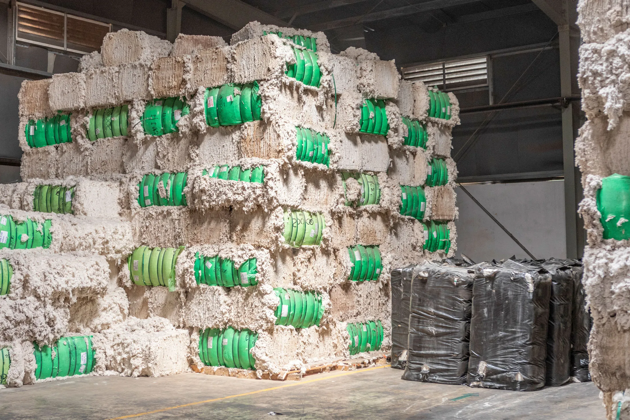 Bales of cotton at a warehouse in the Glo-Djigbe industrial zone in Benin.