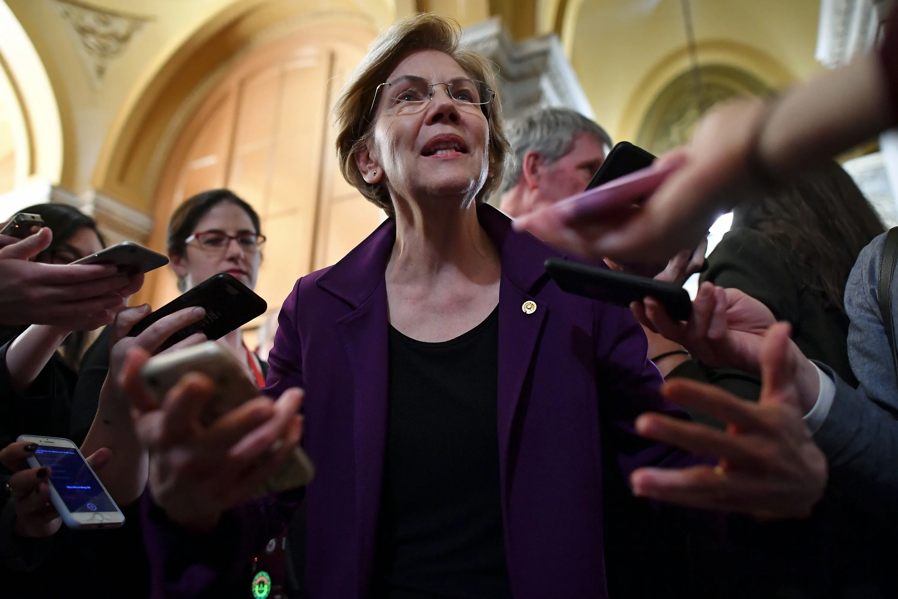 Elizabeth Warren speaks to the media&nbsp;at the U.S. Capitol in Washington, DC on Jan. 27.