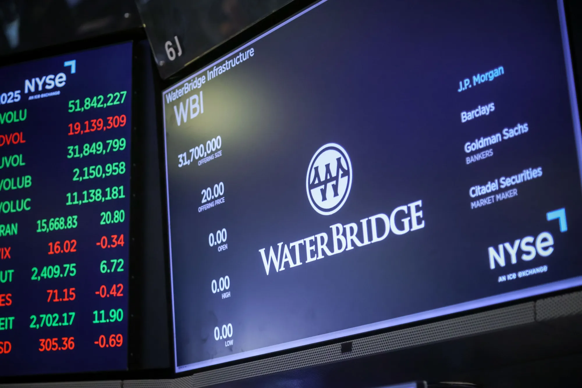 WaterBridge Infrastructure signage during the company's IPO on the floor of the New York Stock Exchange.