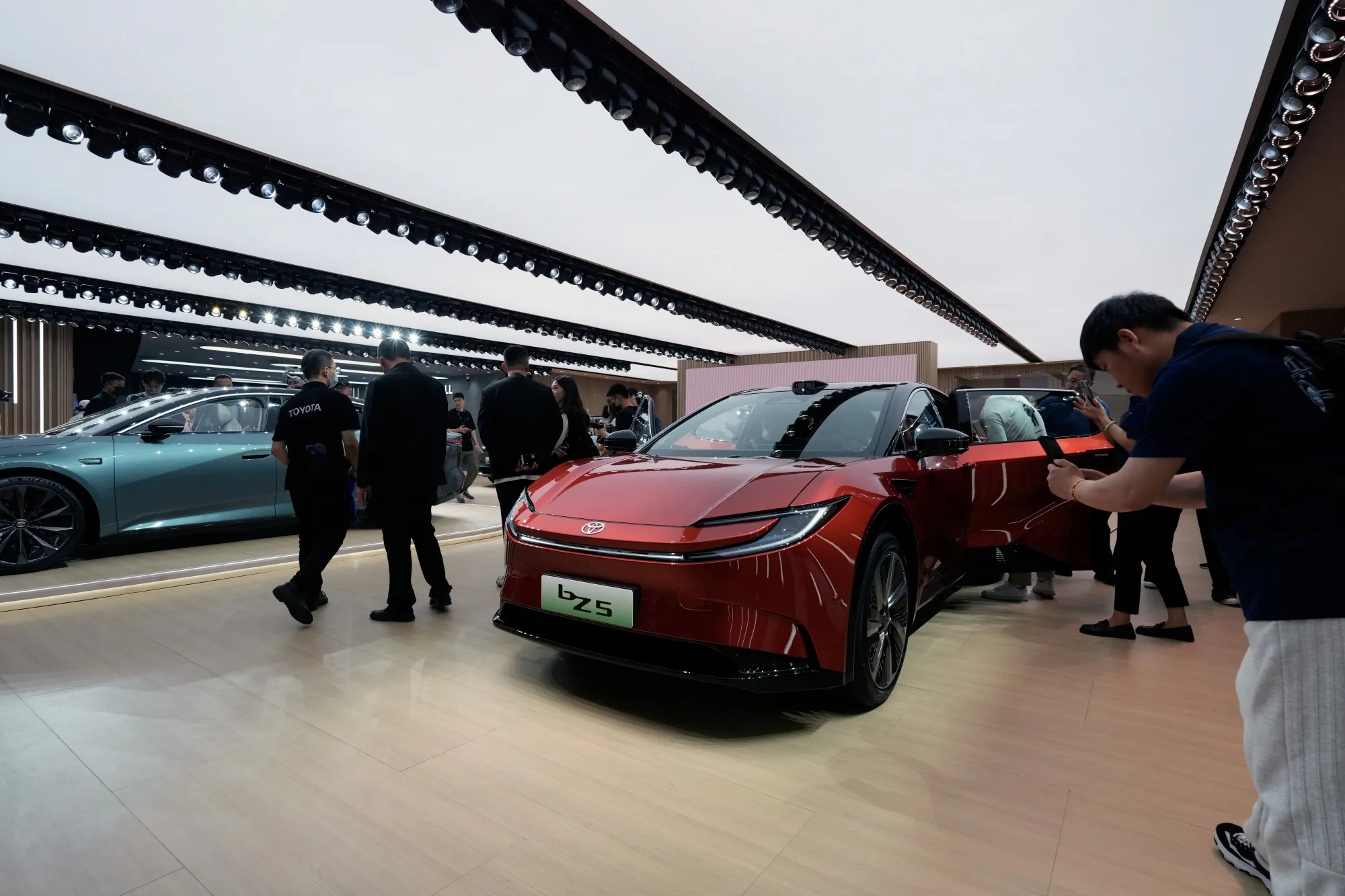 A Toyota EV at the Shanghai Auto Show on April 23.
