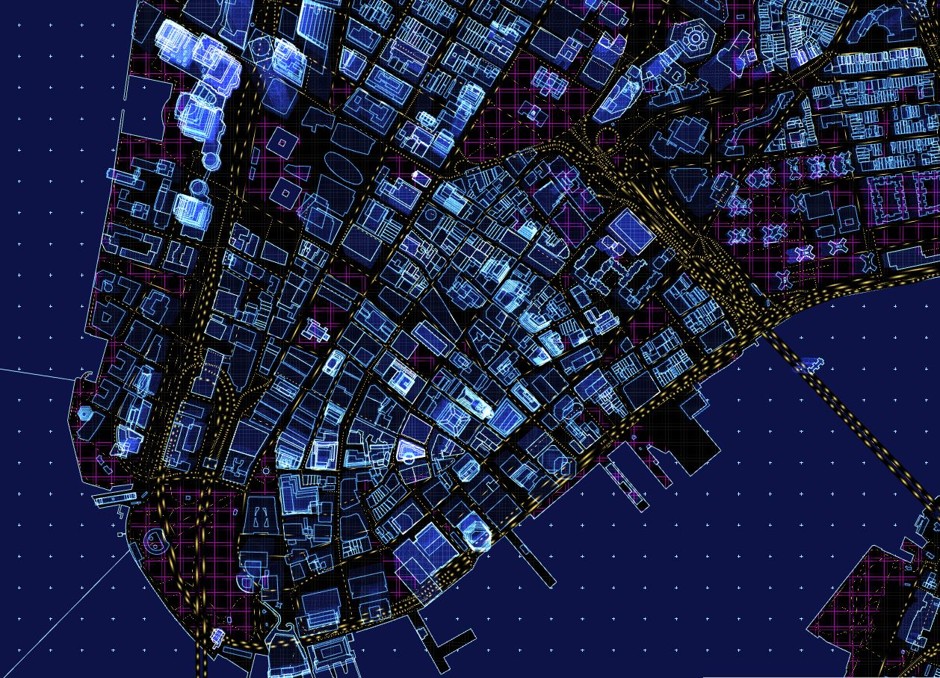 A Fantastic, Futuristic Map With Animated Traffic and Glowing Buildings - Bloomberg