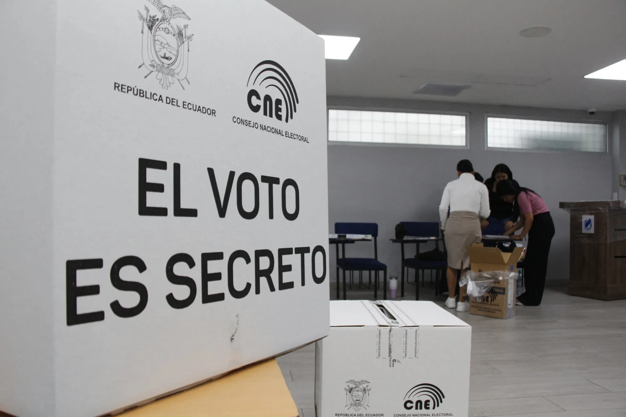 View of ballot boxes during the 2025 election in Guayaquil, Ecuador on Nov. 16.&nbsp;