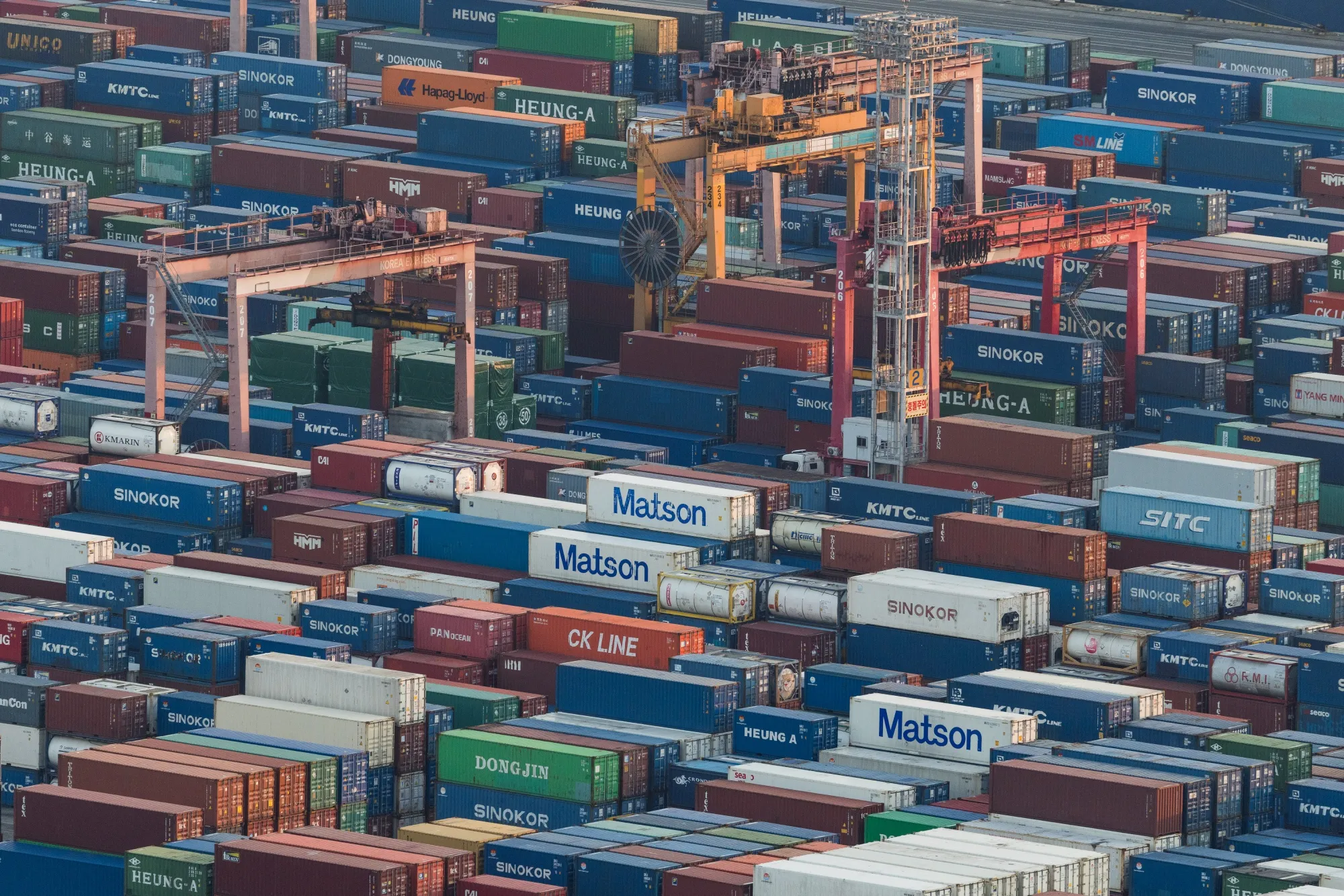 Shipping containers at the Busan Port Terminal (BPT) in Busan.