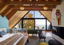 The A-frame Drake Devonshire guest suite over looks the lake.
