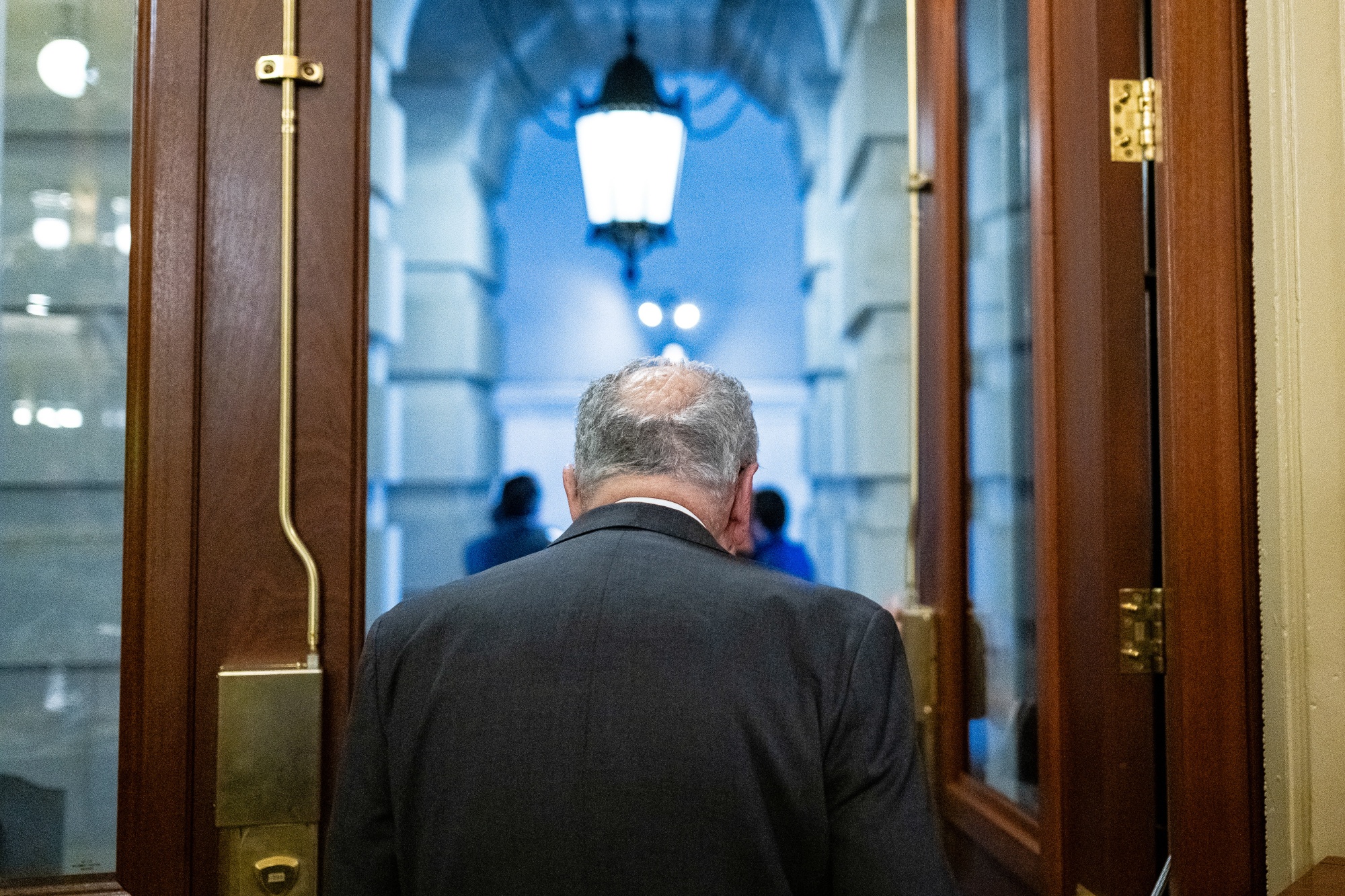 Senate Minority Leader Chuck Schumer, a Democrat from New York, departs following a vote at the US Capitol in Washington, DC, US, on Wednesday, March 4, 2026. The US Senate cleared the way for President Donald Trump to continue military attacks on Iran in a vote Wednesday that starkly demonstrated the nation's deep divisions as it goes to war in a volatile region. Photographer: Graeme Sloan/Bloomberg
