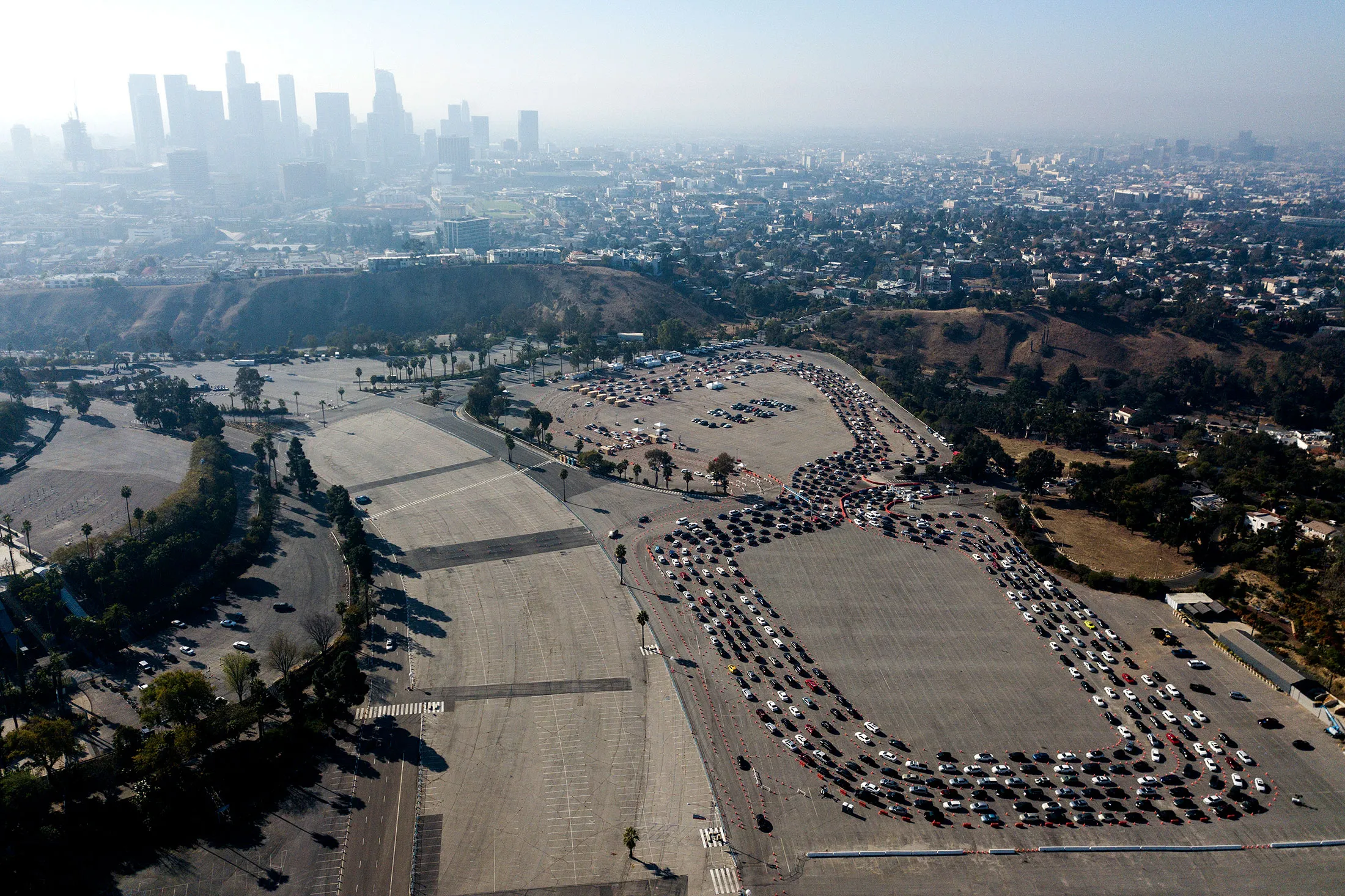 Motorists line up for coronavirus tests in a parking lot at Dodger Stadium in Los Angeles on Jan. 4.