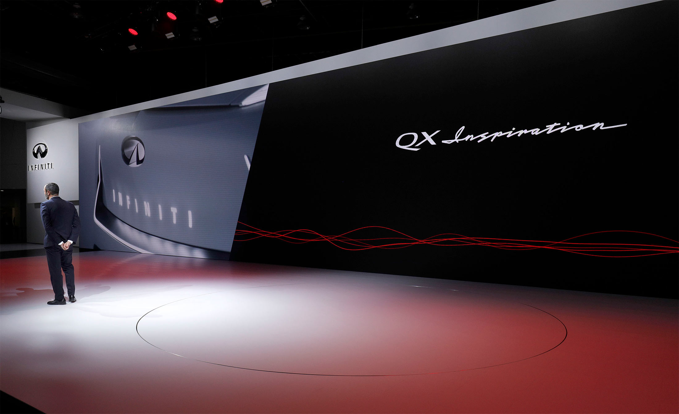Karim Habib announces that the Infiniti QX Concept vehicle will not be coming out on stage, on Jan. 14. 