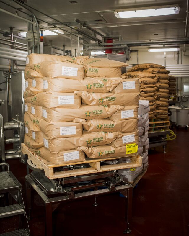 The main ingredient in waffle cones: 100-pound sacks of wheat flour.