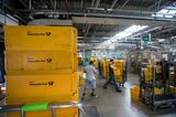 The mail sorting hall in a Deutsche Post AG sorting office in Berlin.