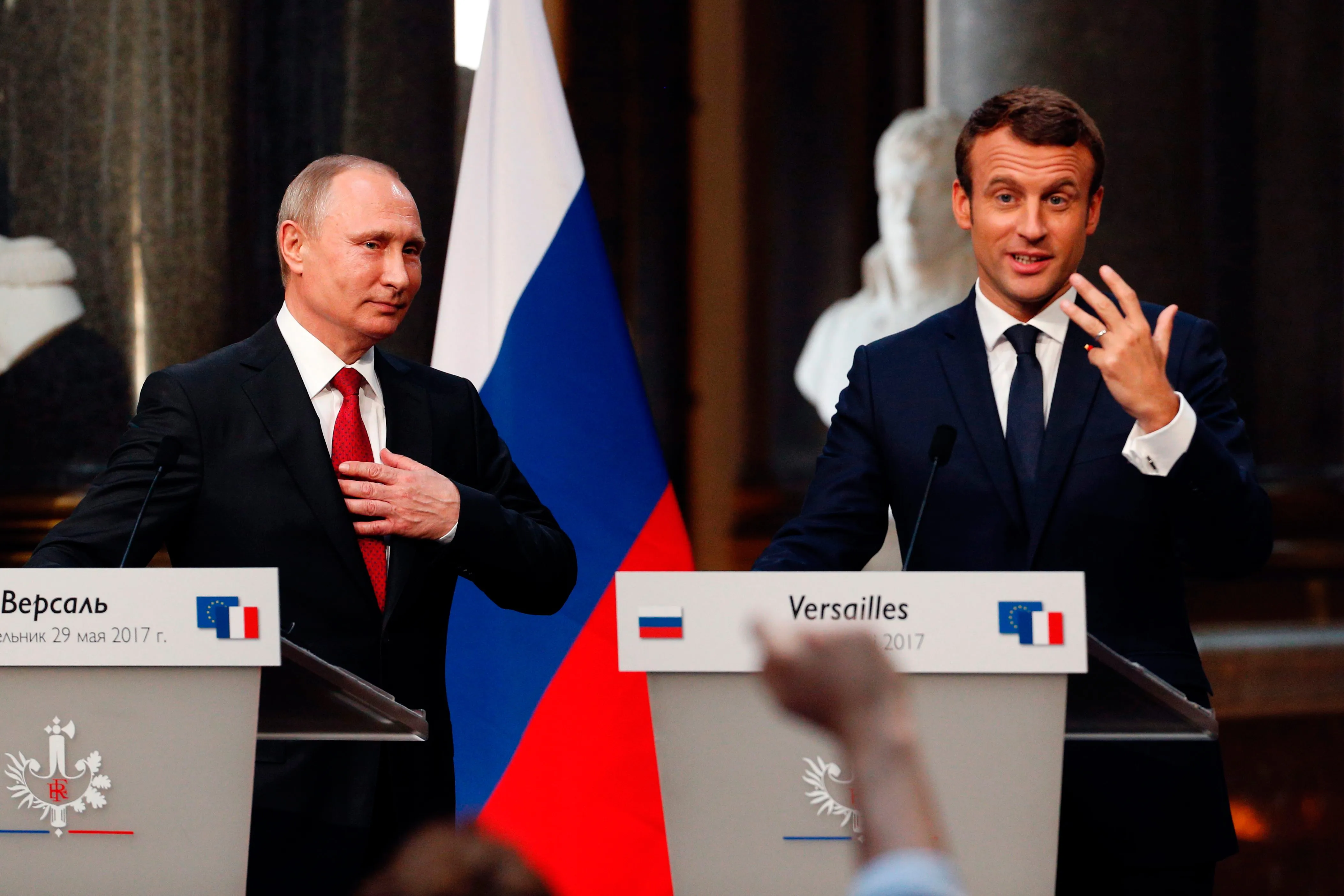 Macron and Putin in Versailles on May 29 2017.