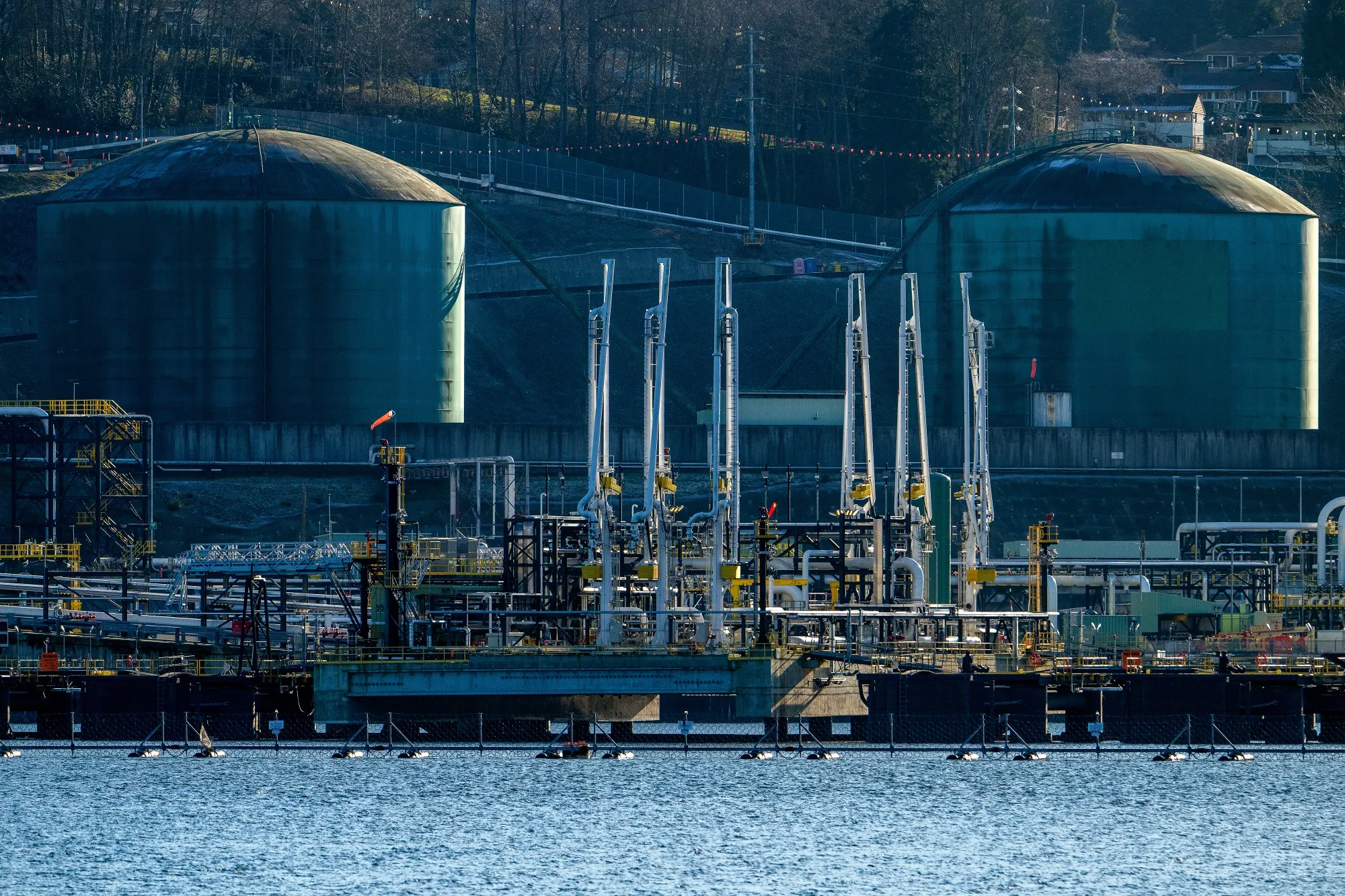 The Westridge Marine Terminal at the end point of the Trans Mountain Pipeline System in Burnaby, British Columbia, Canada.