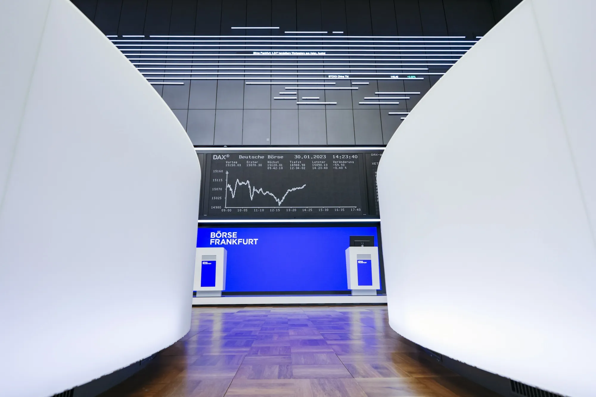 The DAX Index yield curve displayed on a screen at the Frankfurt Stock Exchange&nbsp;in Frankfurt, Germany.