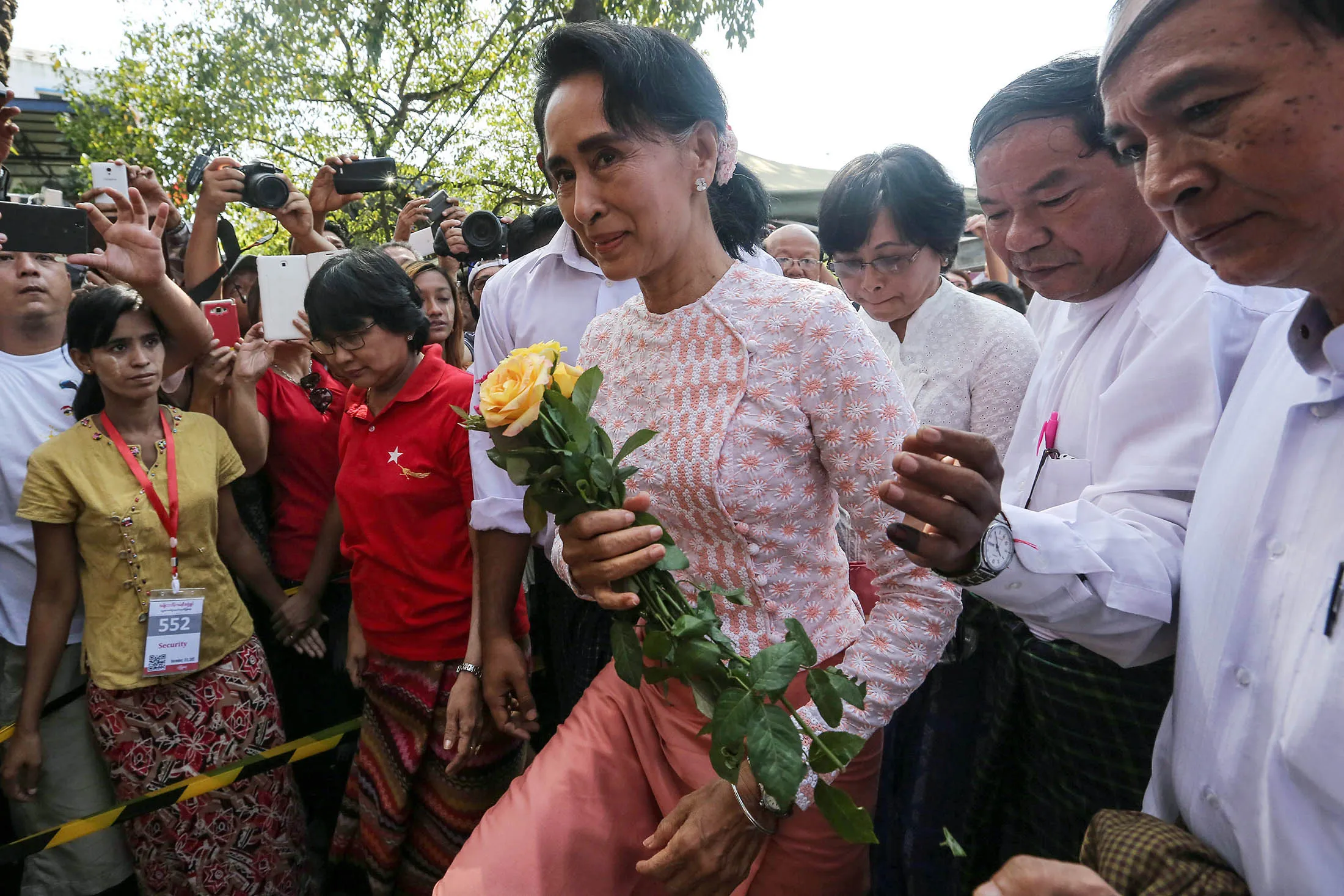 Aung San Suu Kyi, Myanmar's opposition leader and chairperson of the National League for Democracy.
