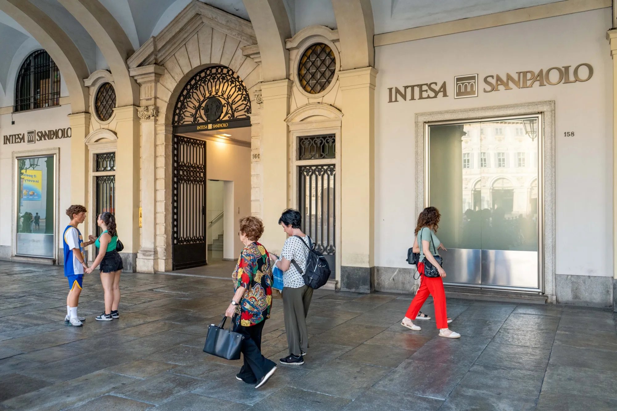 A bank branch of Intesa Sanpaolo SpA in Turin, Italy.