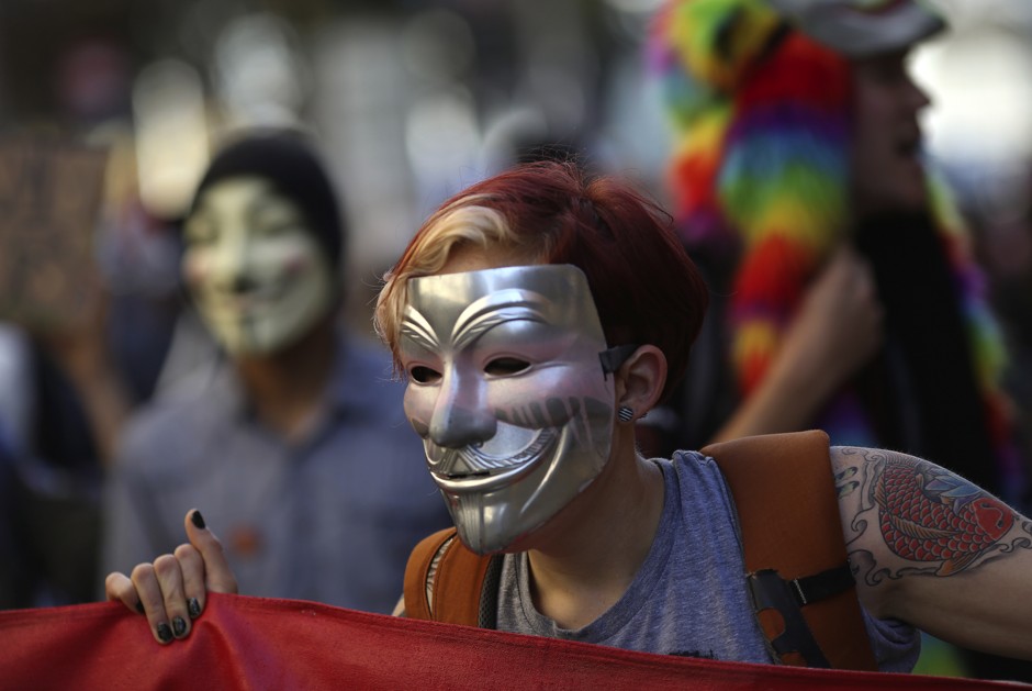 A Guy Fawkes protester in San Francisco on November 5, 2014