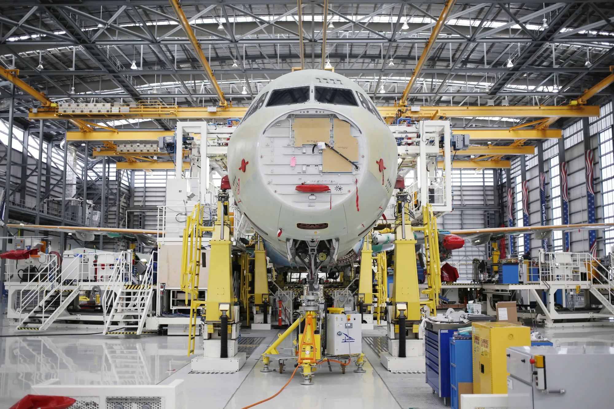 A plane on the production floor at a factory in Mobile, Alabama.