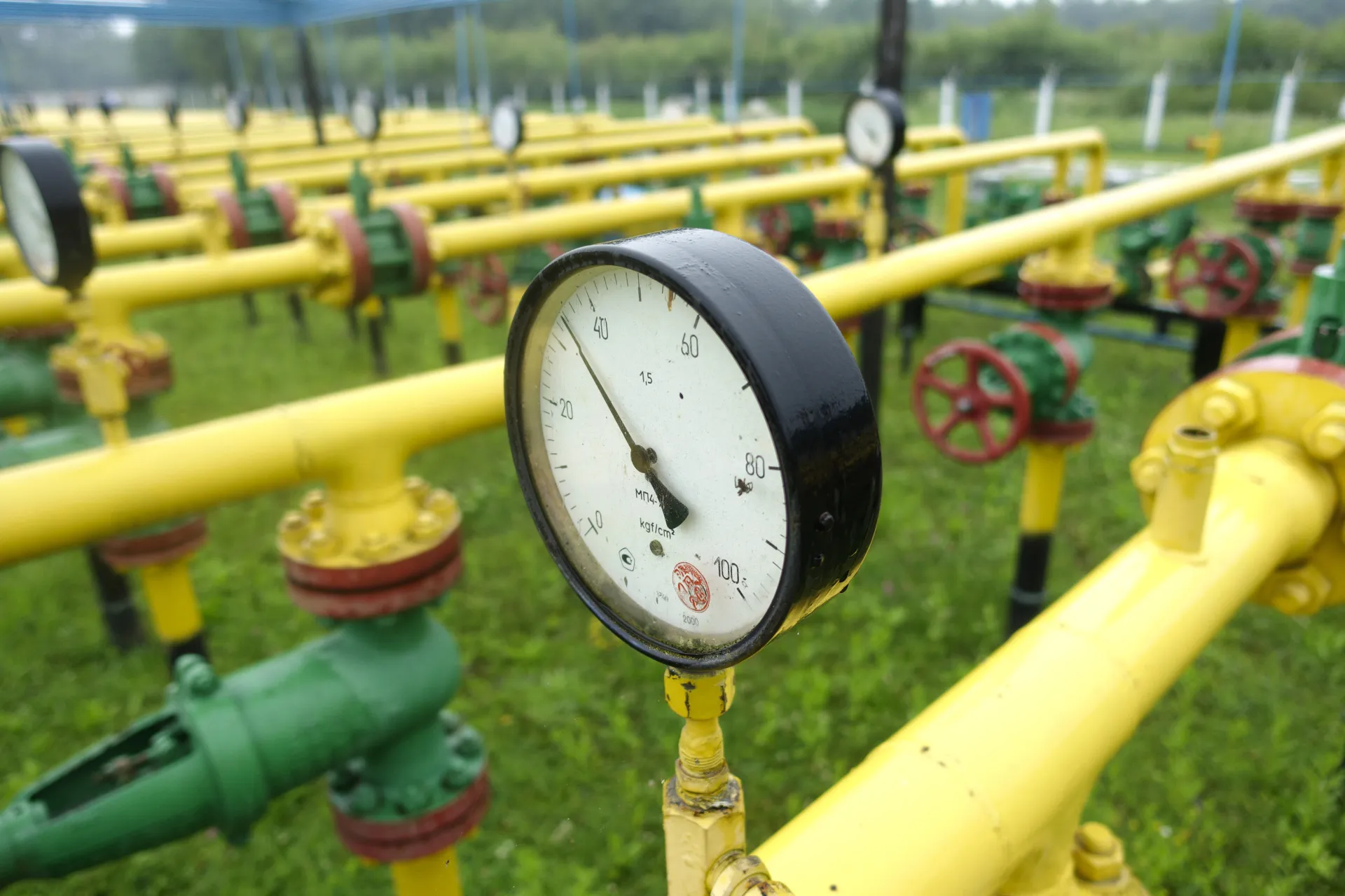 Pressure gauges sit on gas pipes at an underground gas storage facility&nbsp;in Lviv, Ukraine.