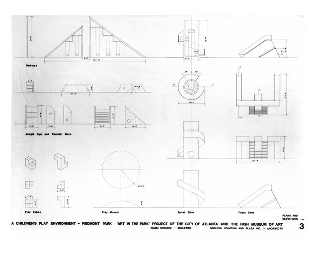 Architectural drawing for Isamu Noguchi and Noguchi Fountain and Plaza Inc. 'Playscapes' at Piedmont Park in Atlanta. 