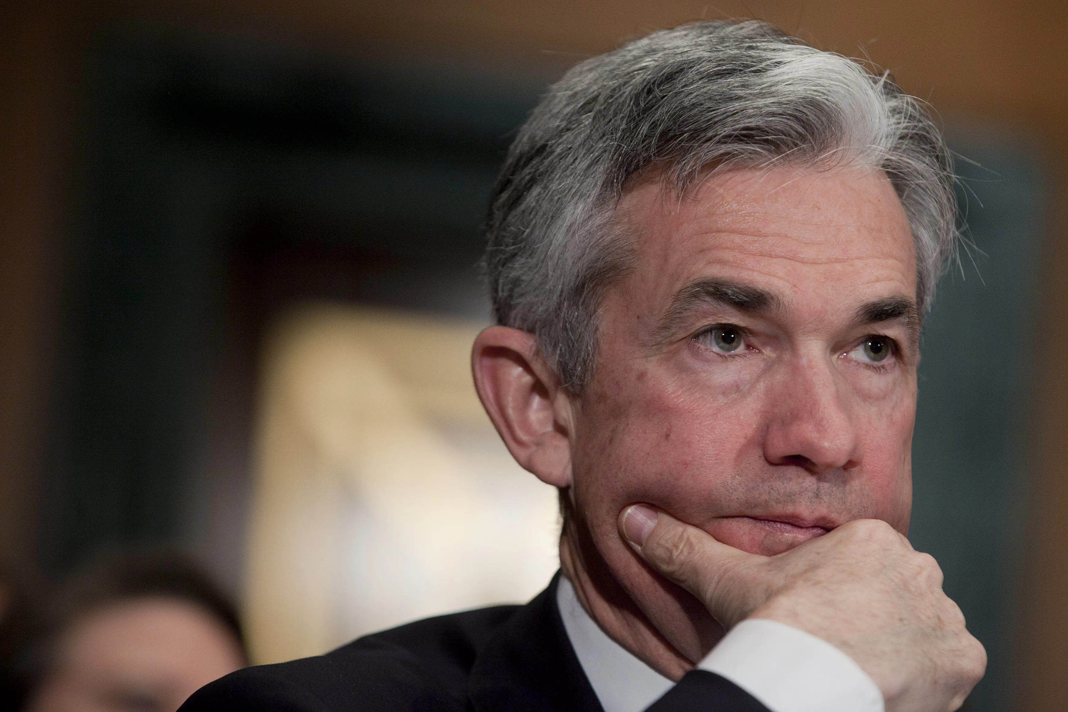 Portrait of Jerome Powell in 2012,  nominee to be a member of the board of governors with the U.S. Federal Reserve, during a Senate Banking Committee hearing in Washington, D.C.