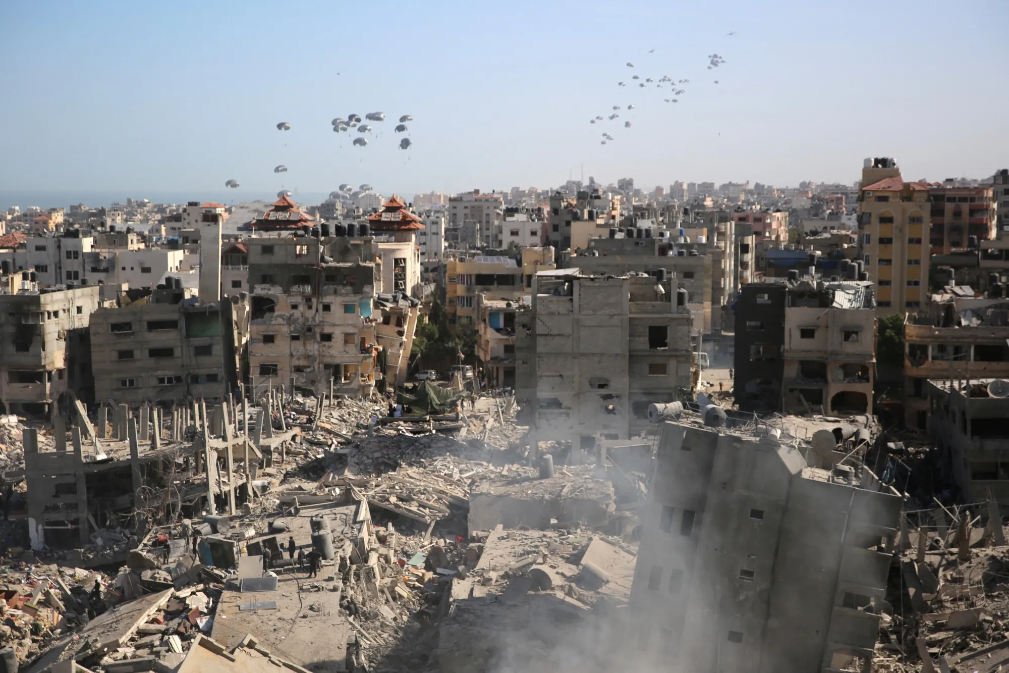 Humanitarian aid is dropped over Gaza on April 1.