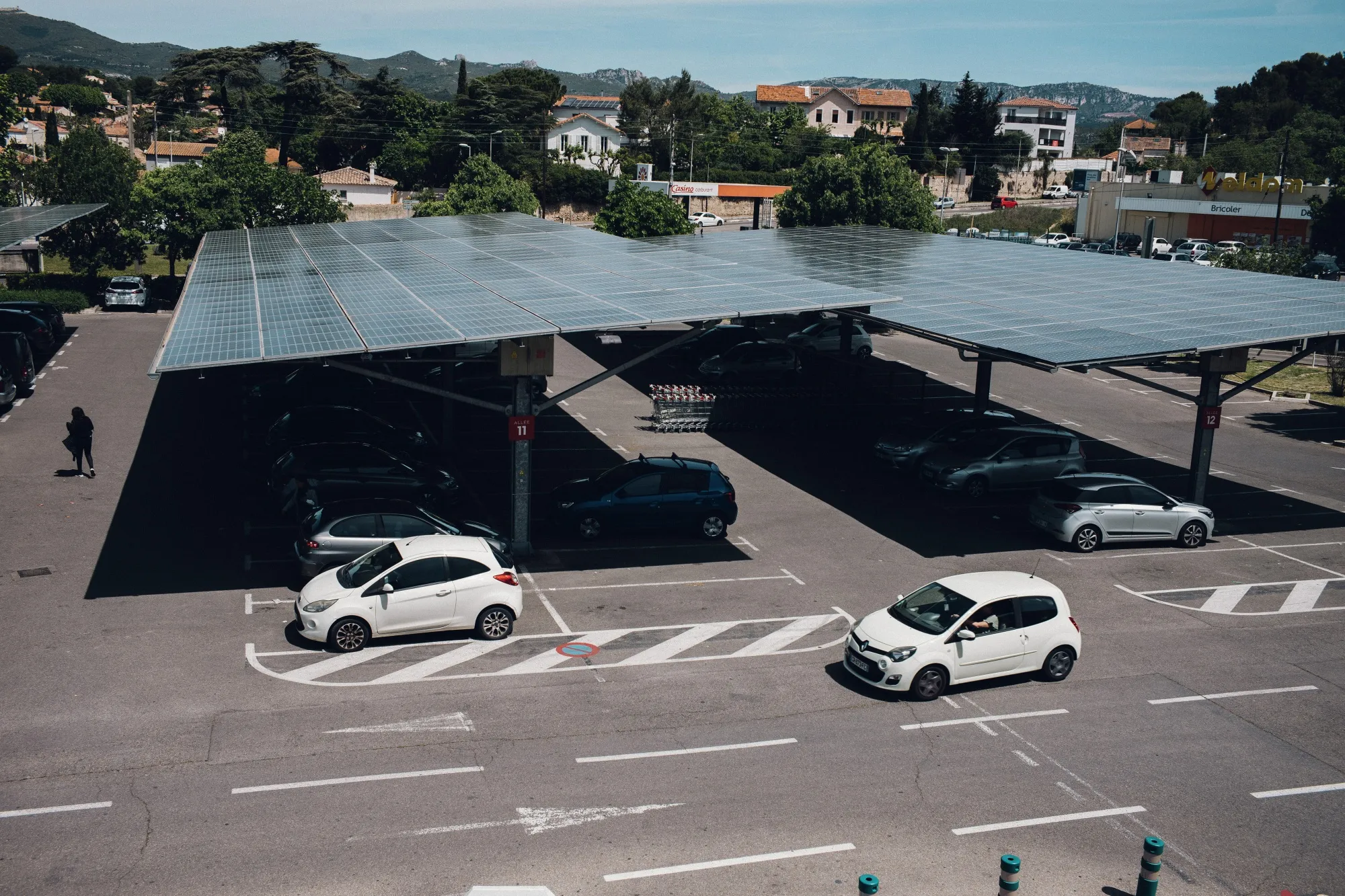 Solar panel canopies in Marseille, France.