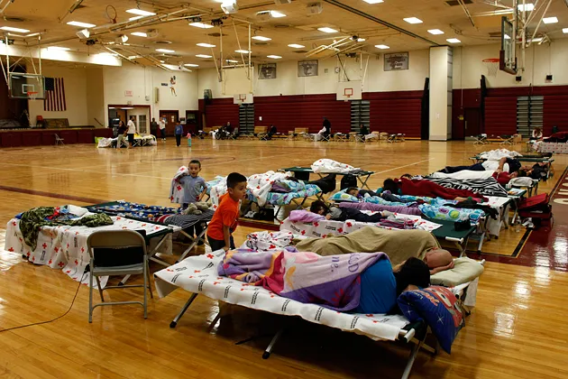 A few dozen people took refuge from Hurricane Sandy at a Red Cross shelter in Deer Park, N.Y.