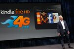 Jeff Bezos, CEO of Amazon.com, while introducing the 4G LTE version of the Kindle Fire HD tablet in Santa Monica, Calif. on Sept. 6, 2012&#13;

