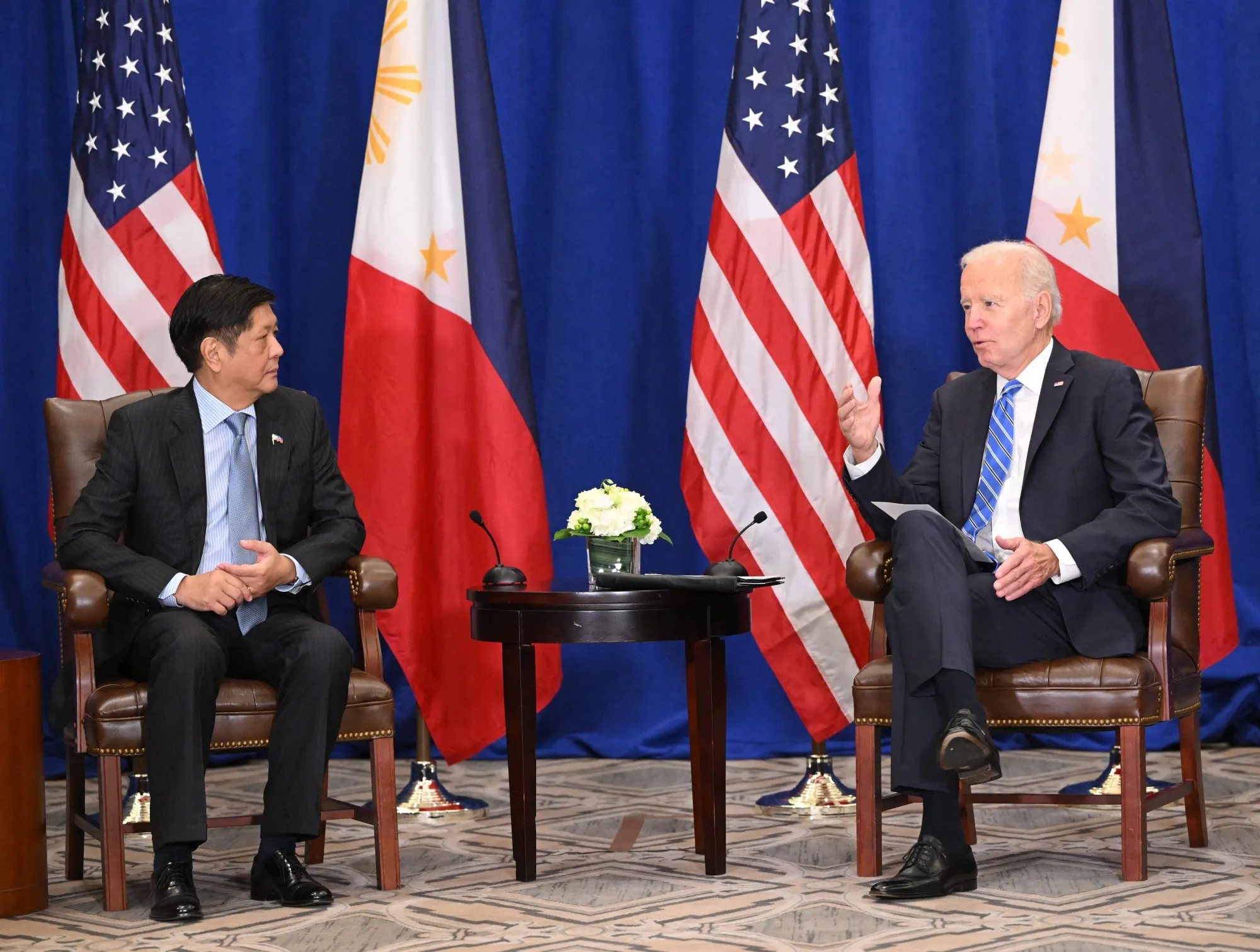 Ferdinand Marcos Jr., left, with Joe Biden in New York City on Sept. 22.