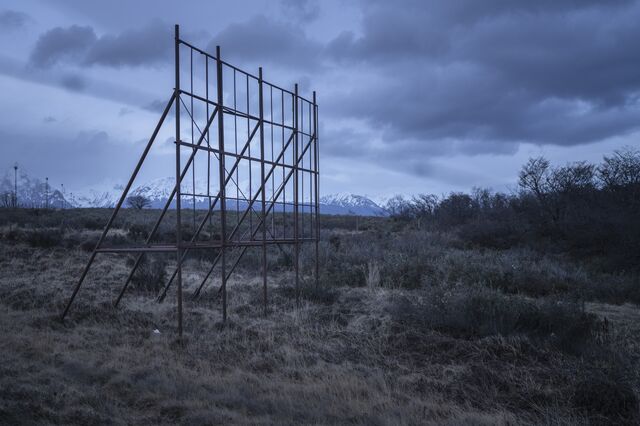The frame of an empty billboard sign in Ushuaia. 