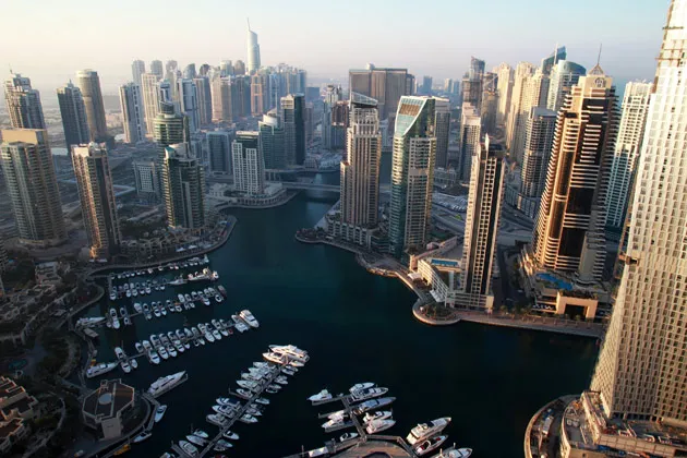 The harbor area at the Dubai Marina development in Dubai, United Arab Emirates