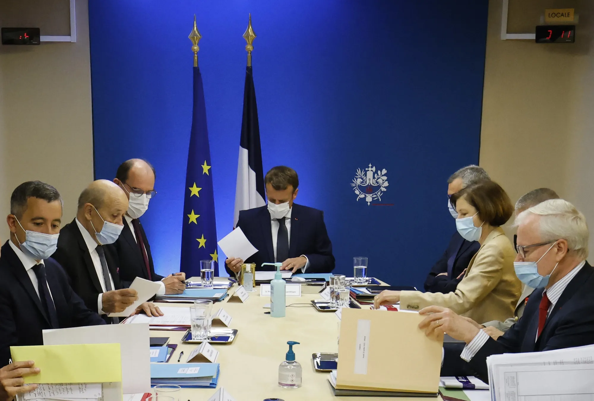 French President Emmanuel Macron holds a national security meeting to discuss Pegasus spyware.