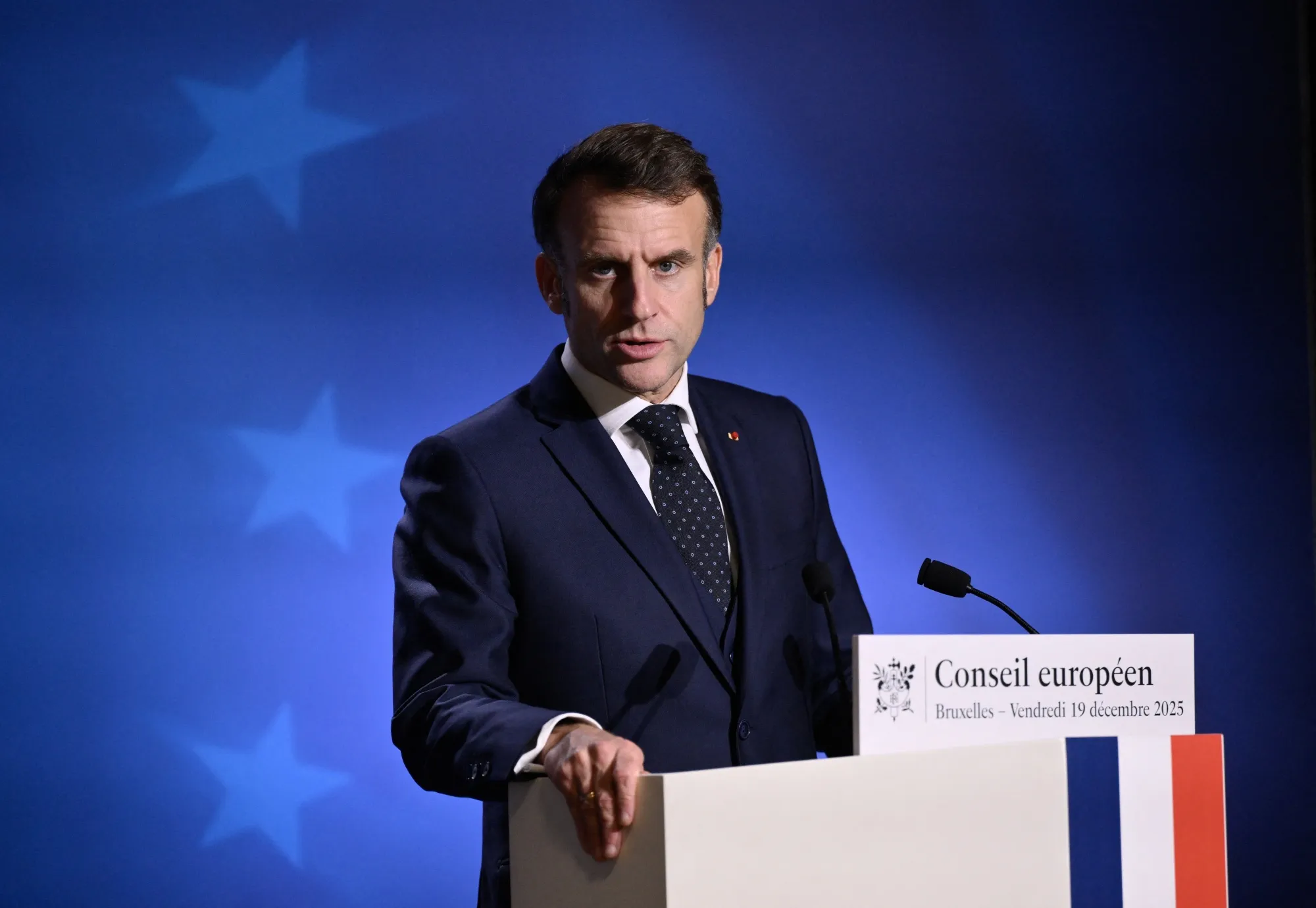 Emmanuel Macron during a news&nbsp;conference following the European Council summit in Brussels, on Dec.&nbsp;19.&nbsp;