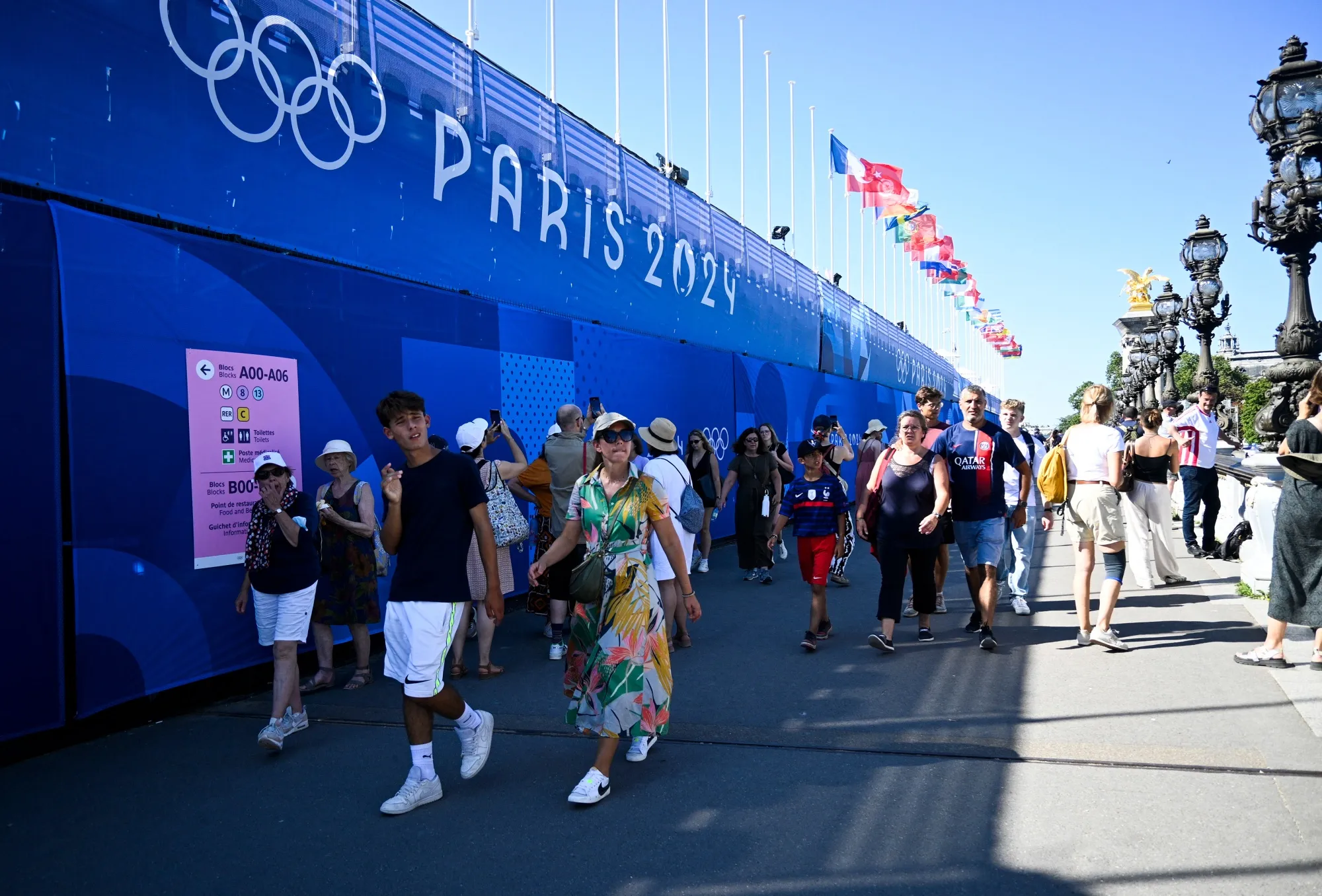 Visitors on the Alexandre III Bridge during the Olympics in Paris, on Aug. 5.