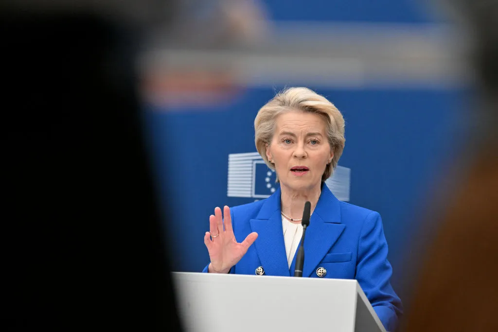 Ursula von der Leyen, president of the European Commission, gives a press conference on the "defence package" in Brussels on March 4.