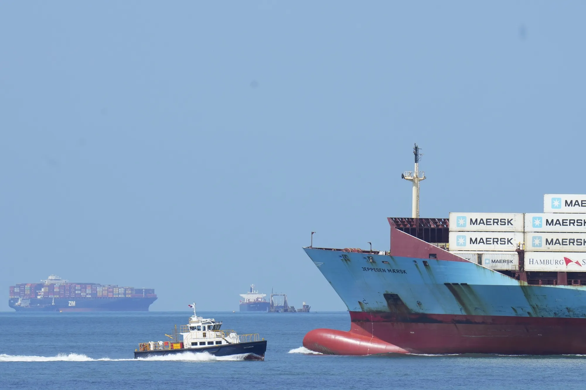 A cargo ship sails toward the Pacific Ocean after its transit though the Panama Canal.