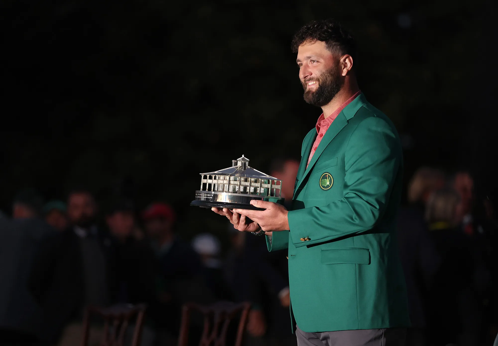 Jon Rahm celebrates with the Masters trophy during the Green Jacket Ceremony after winning the 2023 Masters Tournament at Augusta National Golf Club on April 9.