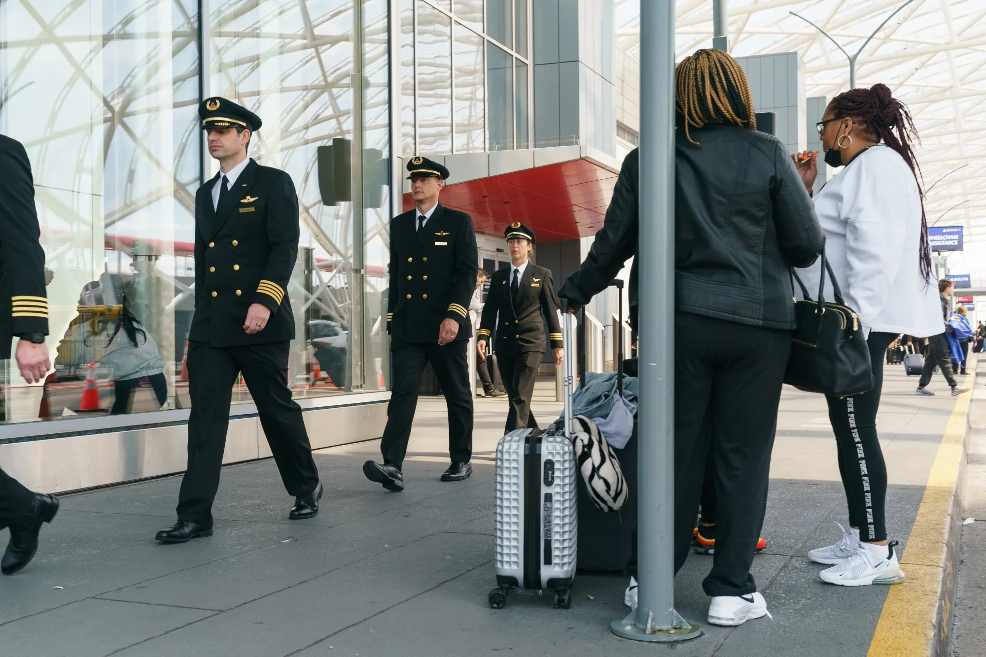 Members of the Air Line Pilots Association picket outside Hartsfield-Jackson International Airport in Atlanta, Georgia, on March 10, 2022.