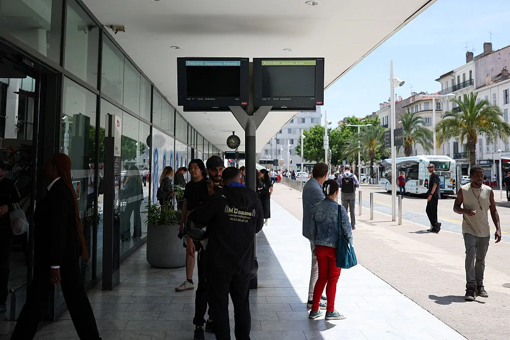 Train timetable screens remain offline at Cannes' train station during a power outage, in&nbsp;France, on May 24.
