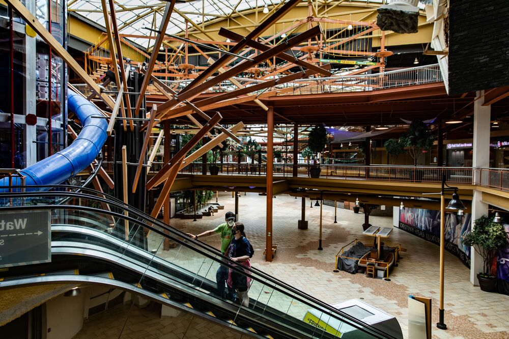 Shoppers walk through the Destiny USA mall in Syracuse, New York, on July 10, 2020.