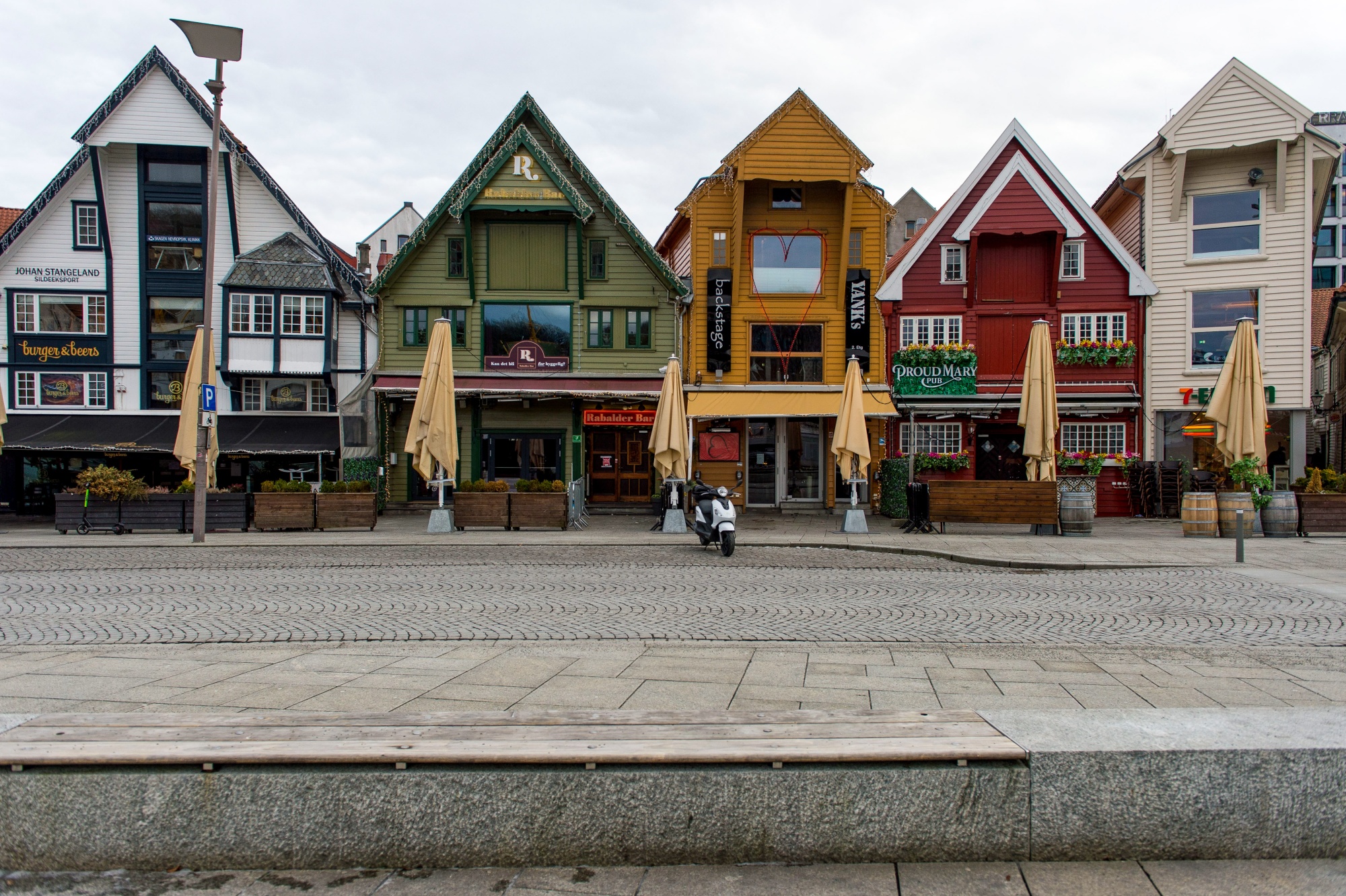 Closed restaurants in Stavanger, Norway.