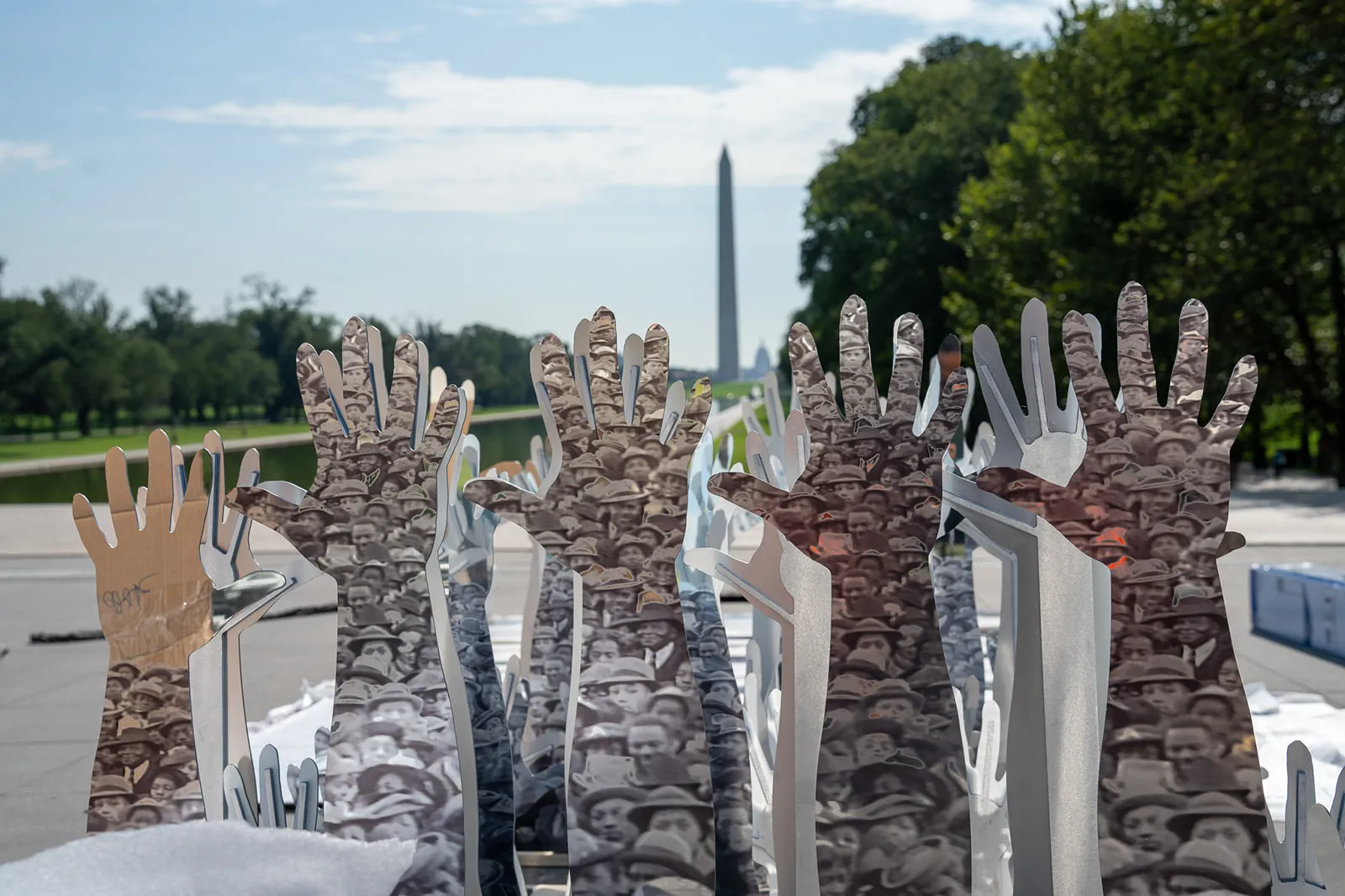 A detail from of the sculpture “Of Thee We Sing” by vanessa german, which marks a groundbreaking performance by Marian Anderson in 1939. 