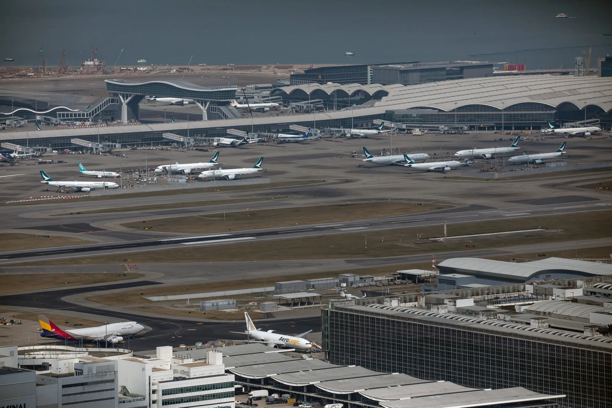 Aircraft on the tarmac at Hong Kong International Airport in January.