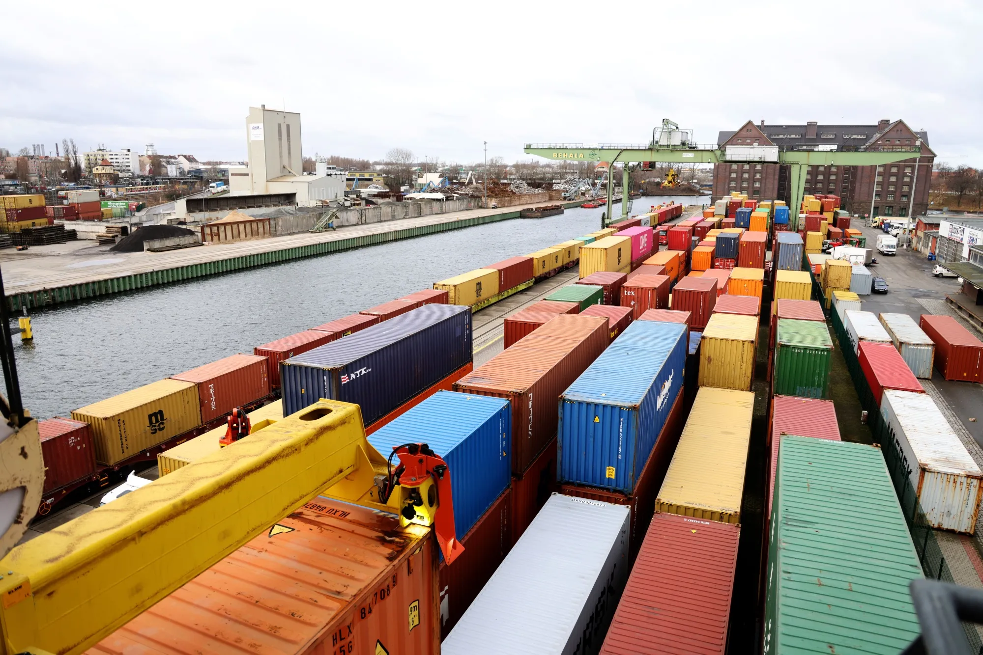 Shipping containers at the Behala inland port in Berlin, Germany.