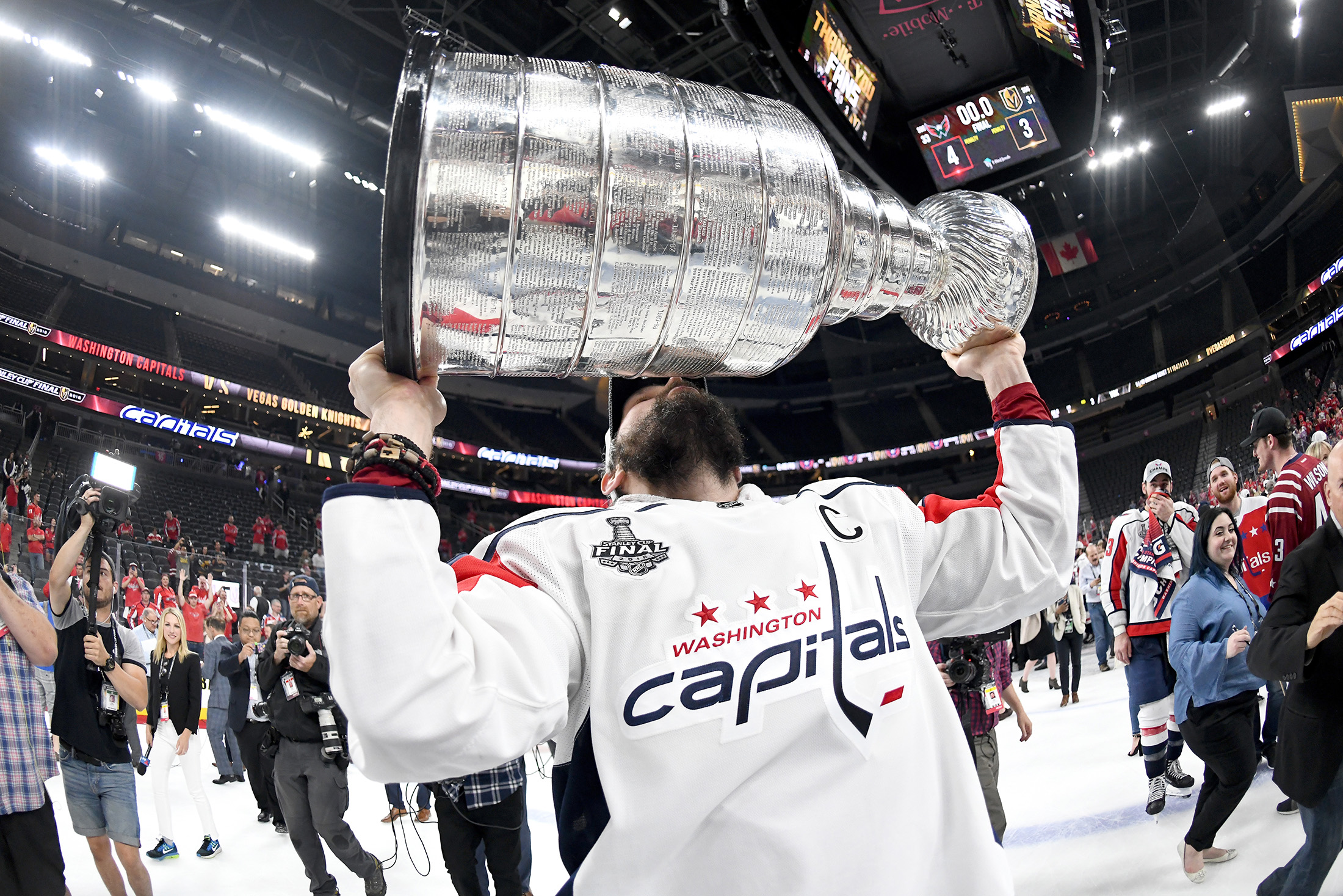 Alex Ovechkin hoists the Stanley Cup on June 7.