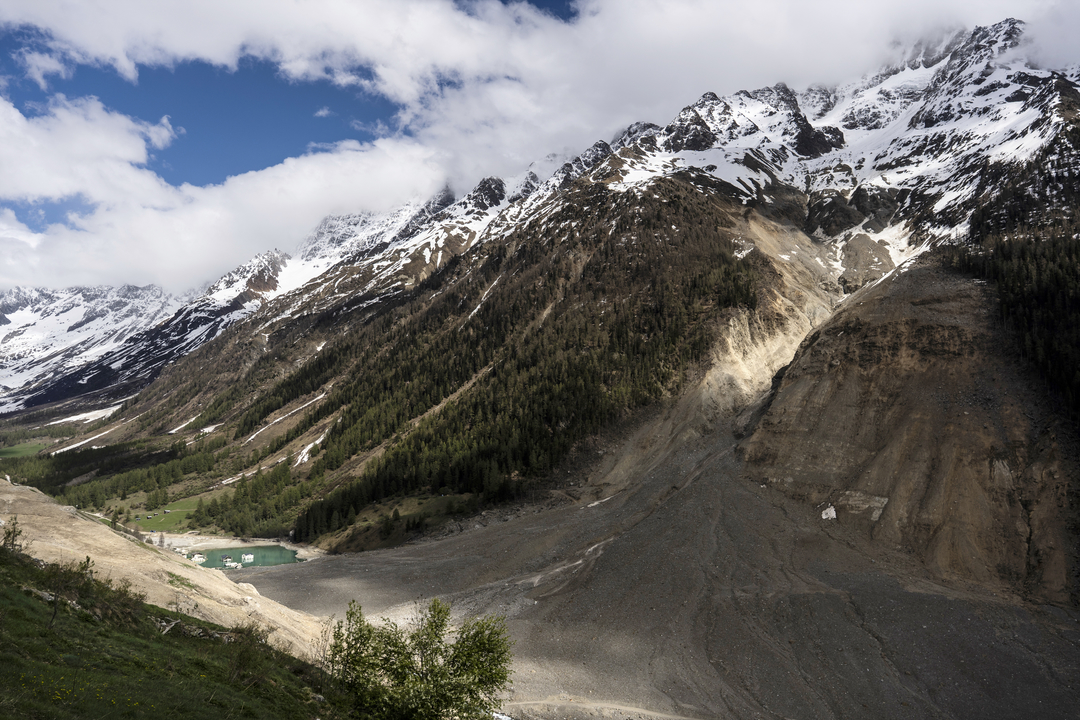 A year on from the collapse of the Birch glacier, Blatten remains shrouded in dust and debris. Photographer: Jose Cendon/Bloomberg