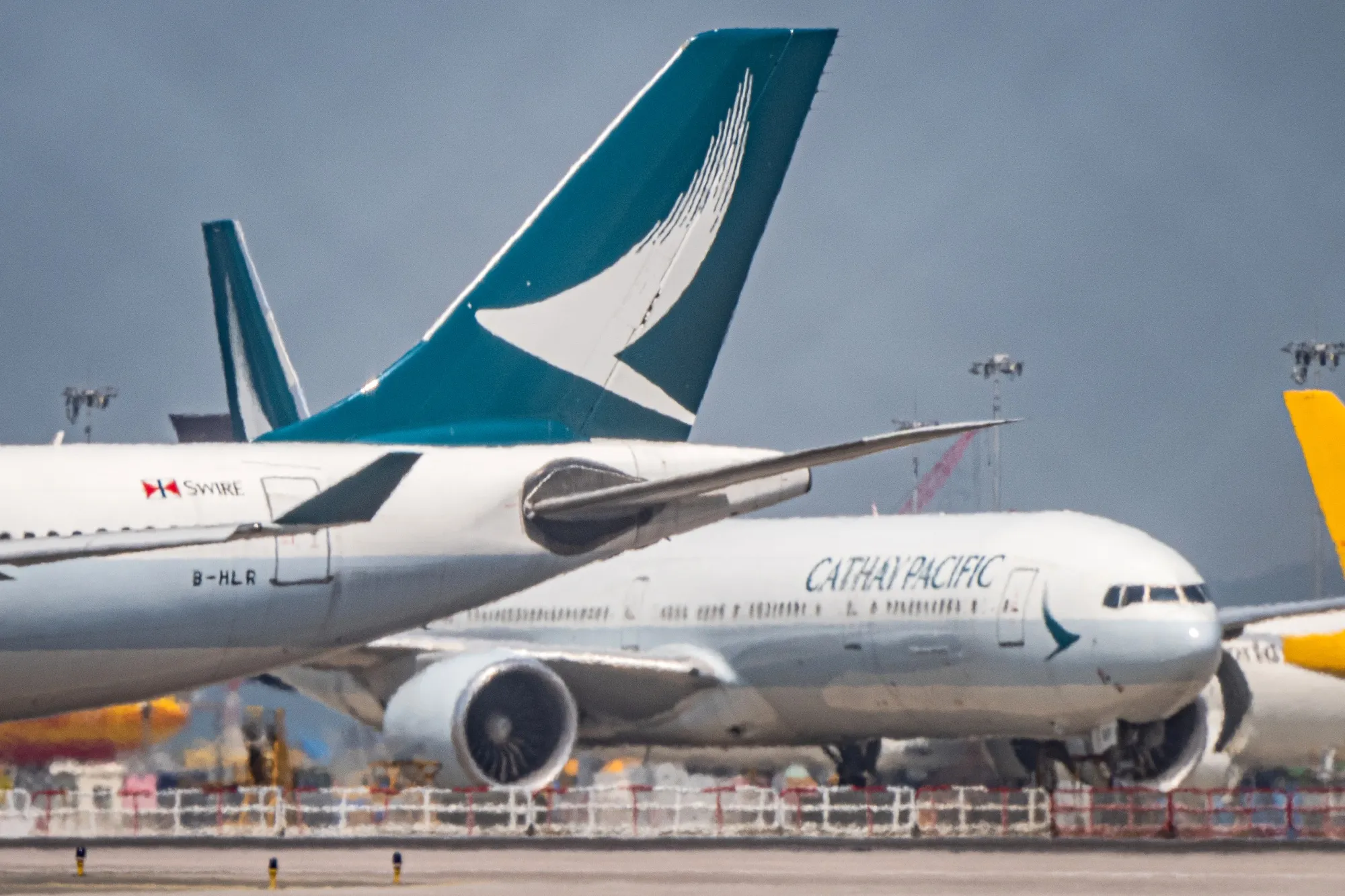 Cathay Pacific Airways aircraft on the tarmac at Hong Kong International Airport in Hong Kong, China.