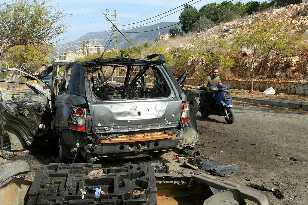 The wreckage of a vehicle, a day after an Israeli air strike that killed its occupants, in Kfar Roummane, Lebanon, on Nov. 2.
